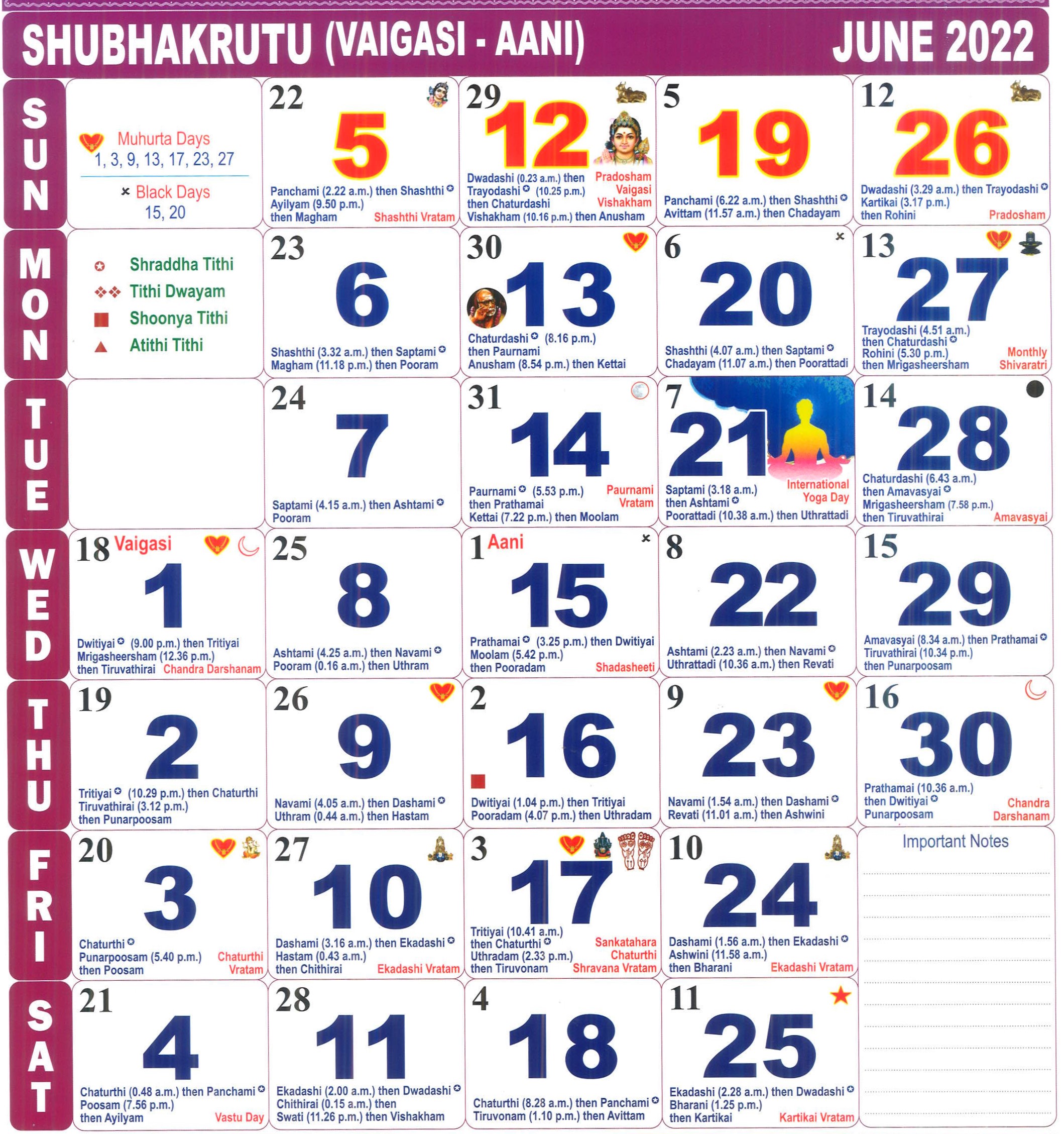 June 2022 Tamil monthly Calendar June, Year 2024 Tamil month Calendar
