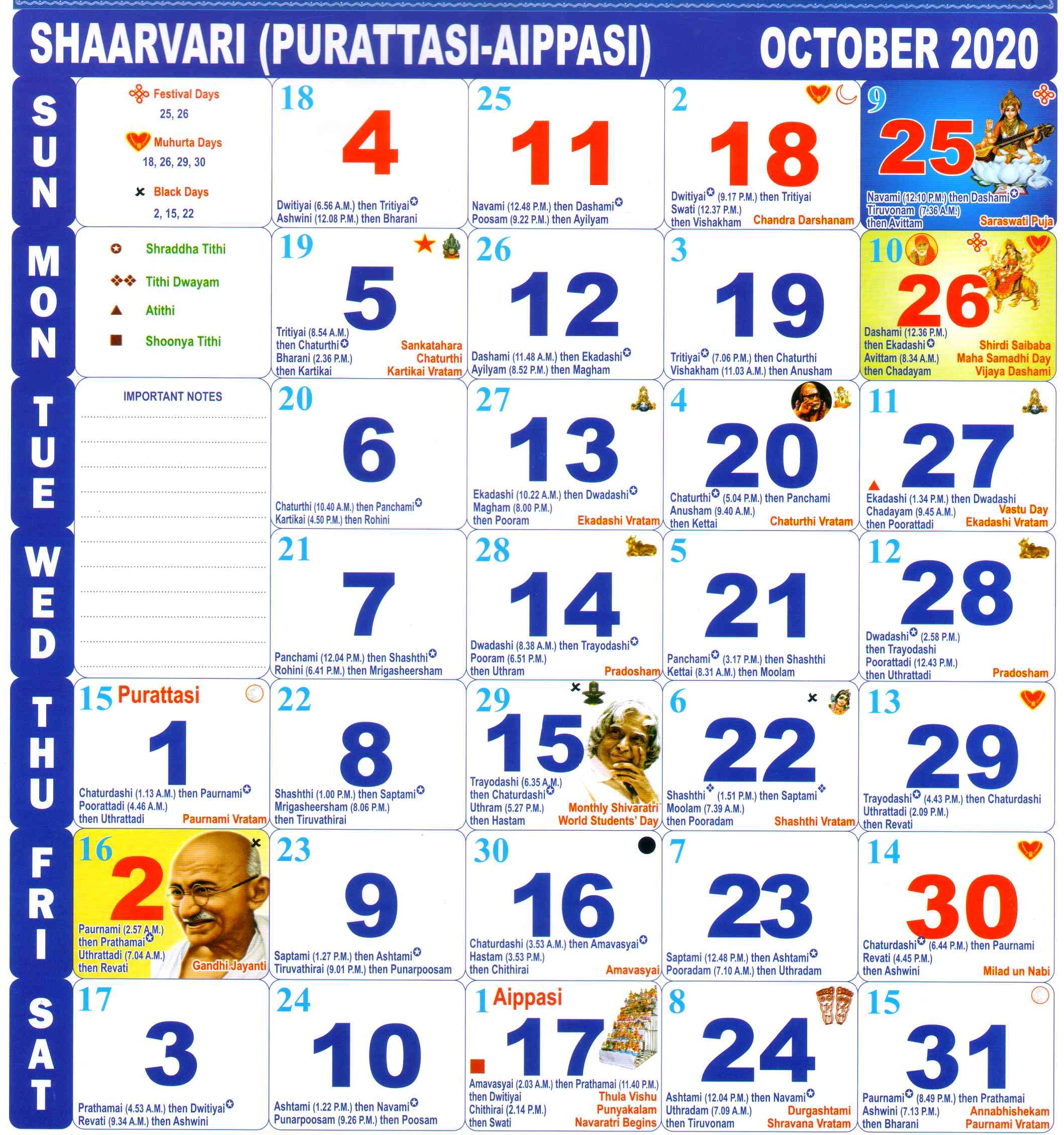 Tamil calendar october 2021