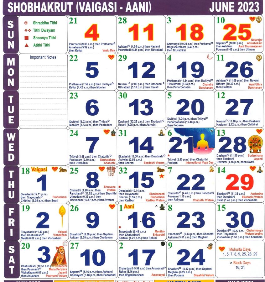 Tamil monthly Calendar Year June , 2023; Tamil month full page