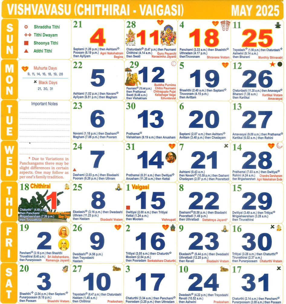 Tamil Calendar May month , 2025